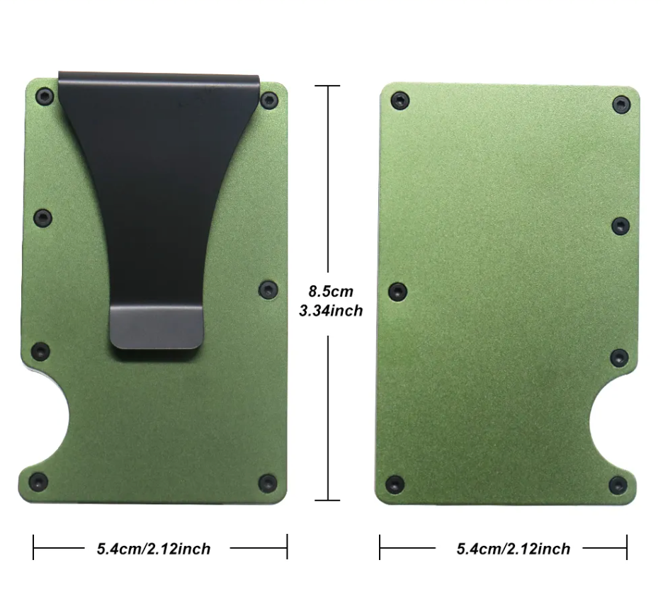 Tarjetero minimalista de aluminio reforzado con protección RFID color Verde Olivo