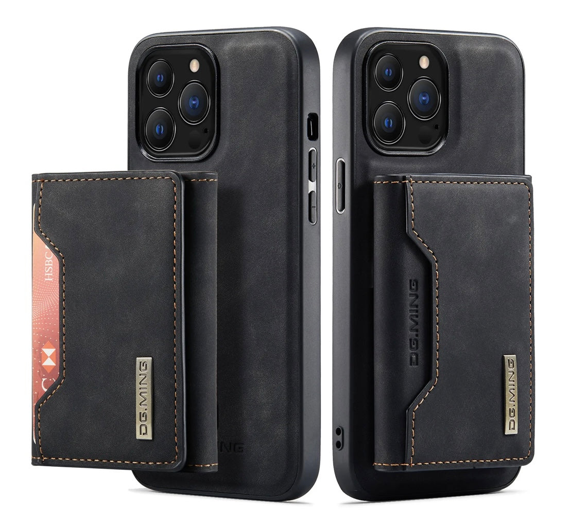 Funda y cartera de cuero magnética desmontable para iPhone 14 Pro Max color Negro